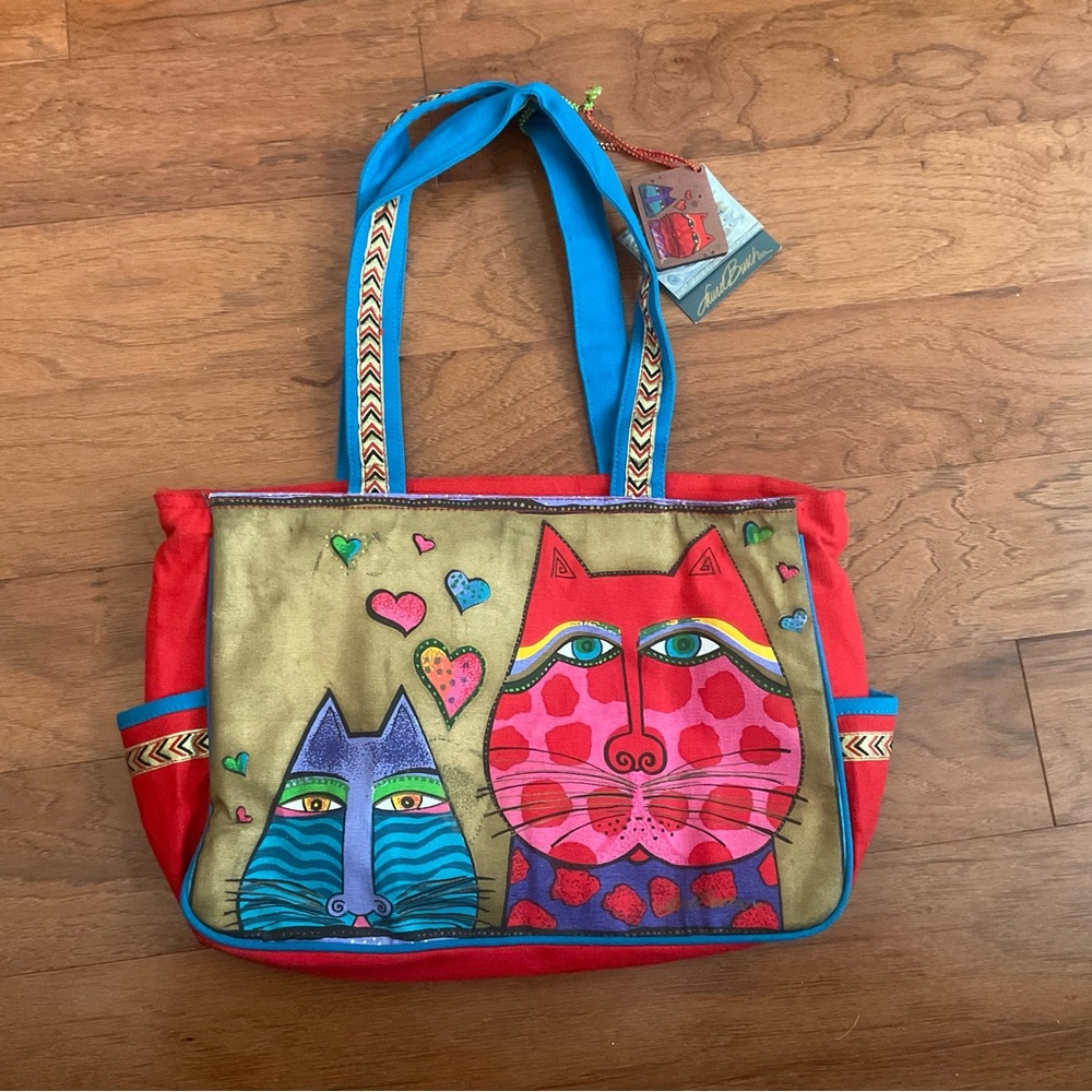 NWT Laurel Burch Funky Cat Shoulder Bag Style LB4992 Red and Blue